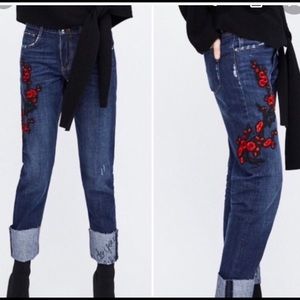 Zara Trafaluc Cigarette Floral Embroidered Jeans 6